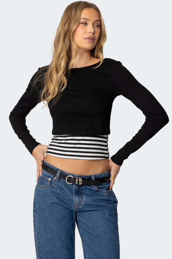 edikted Shania Layered Striped Top black