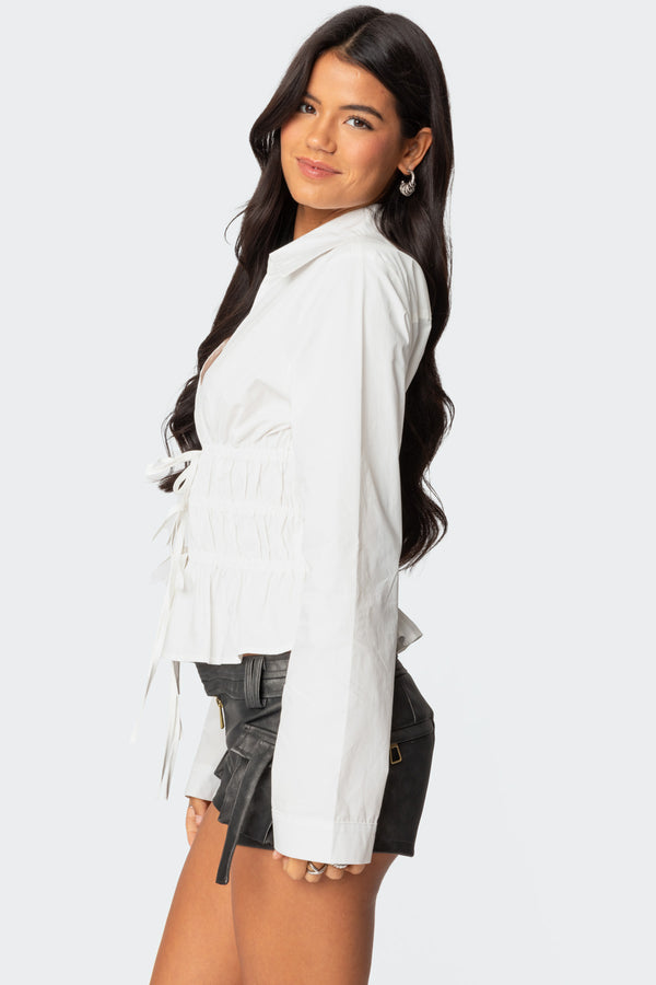 Edikted Sharon Collared Tie Front Top White