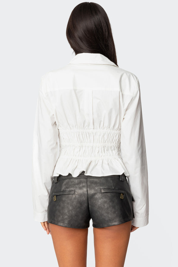 Edikted Sharon Collared Tie Front Top White