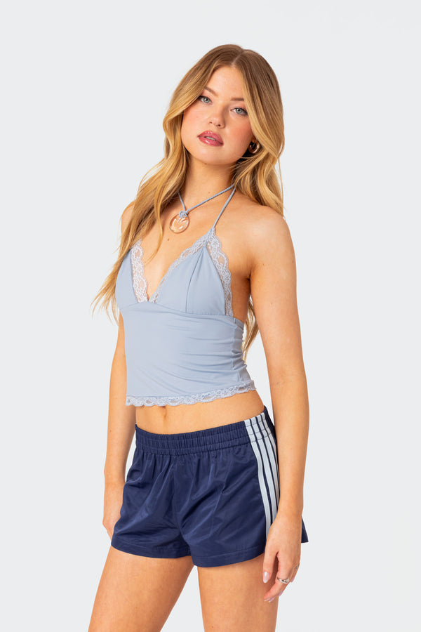Edikted Sharona Lace Trim Tank Top Light Blue