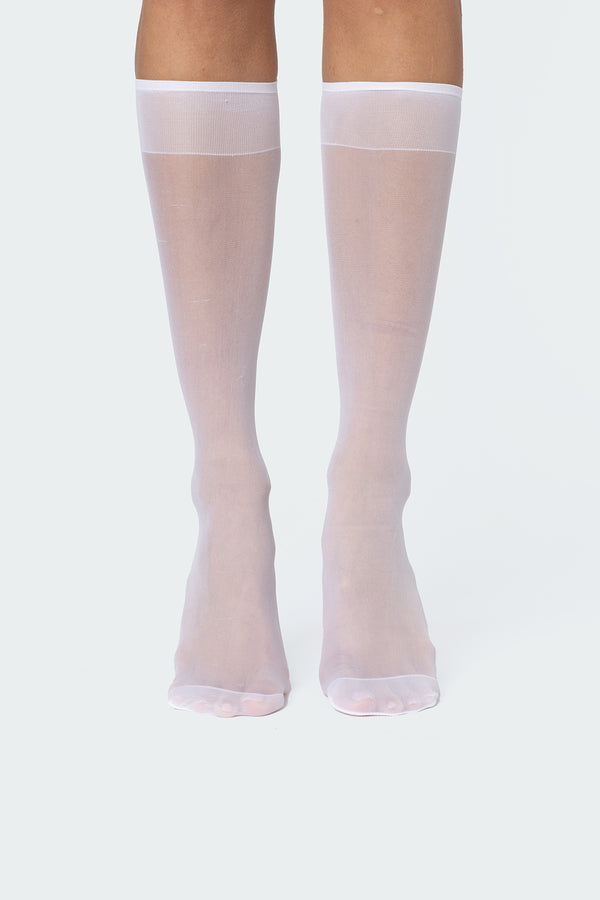 Edikted Sheer Knee High Socks White