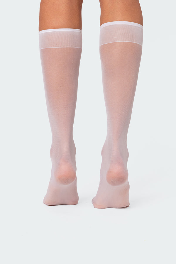 Edikted Sheer Knee High Socks White