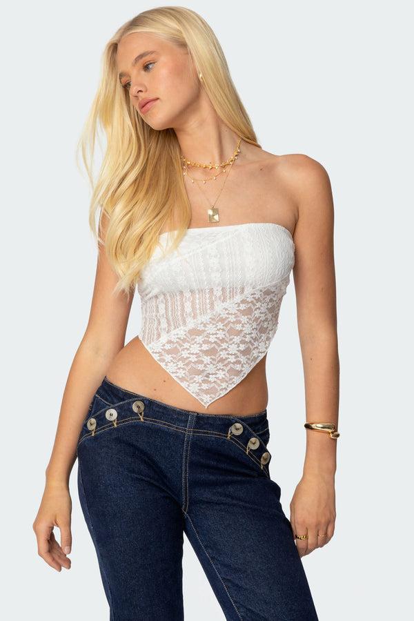 Edikted Sheer Lace Handkerchief Top White
