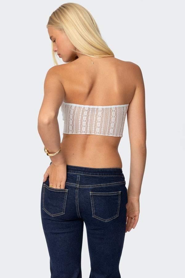 Edikted Sheer Lace Handkerchief Top White