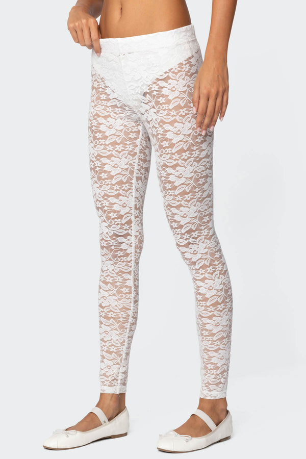 Edikted Sheer Lace Leggings White