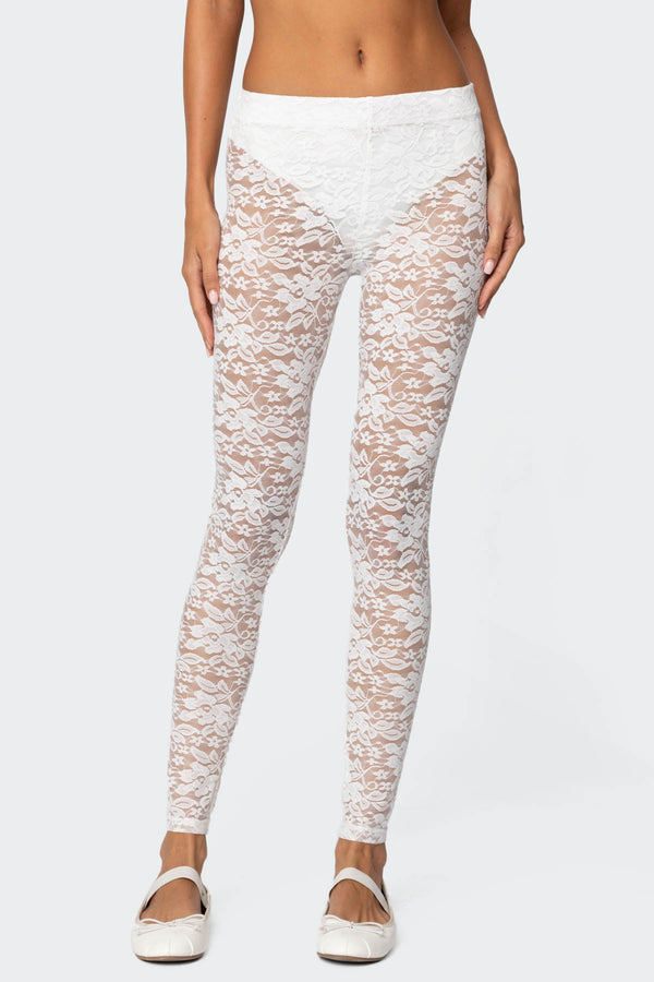 Edikted Sheer Lace Leggings White