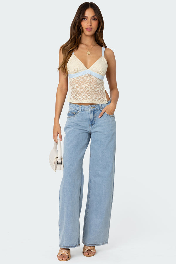 edikted Sheer Lace Open Back Tank Top cream