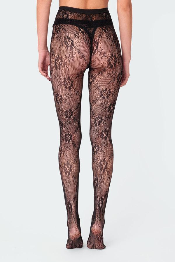 Edikted Sheer Lace Tights Black