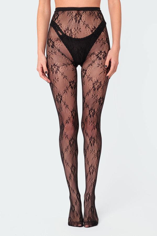 edikted Sheer Lace Tights black