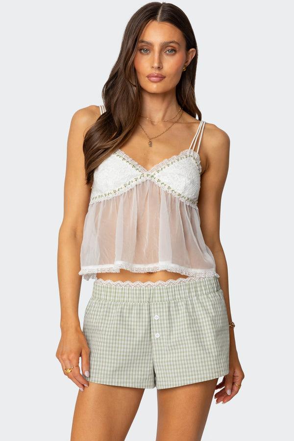 edikted Sheer Lacey Babydoll Tank Top white