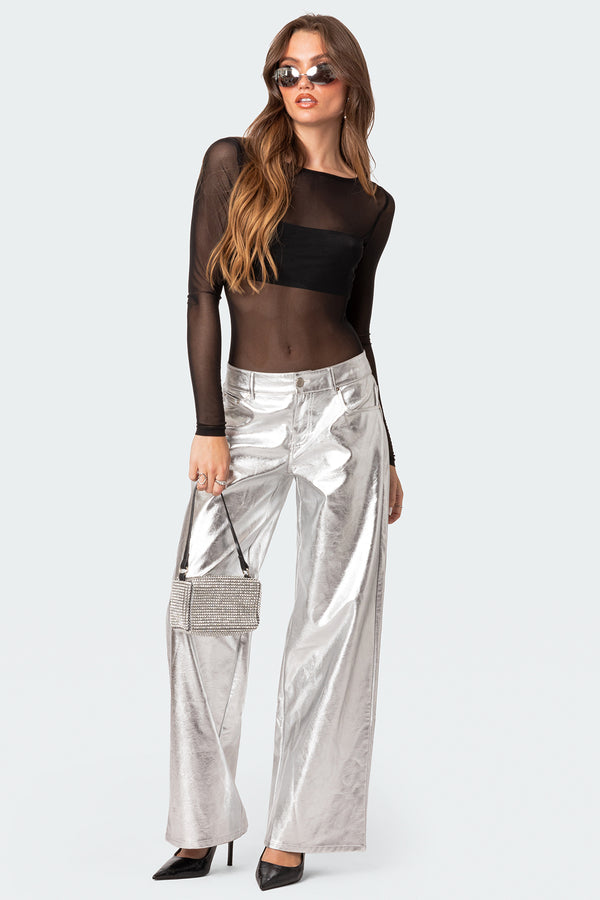 Edikted Sheer Mesh Bandeau Bodysuit Black