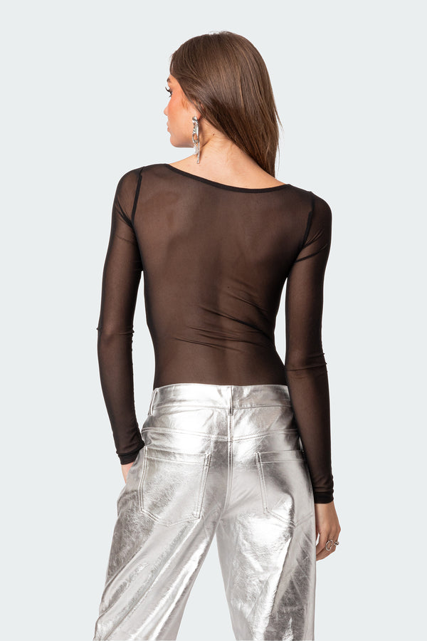 Edikted Sheer Mesh Bandeau Bodysuit Black