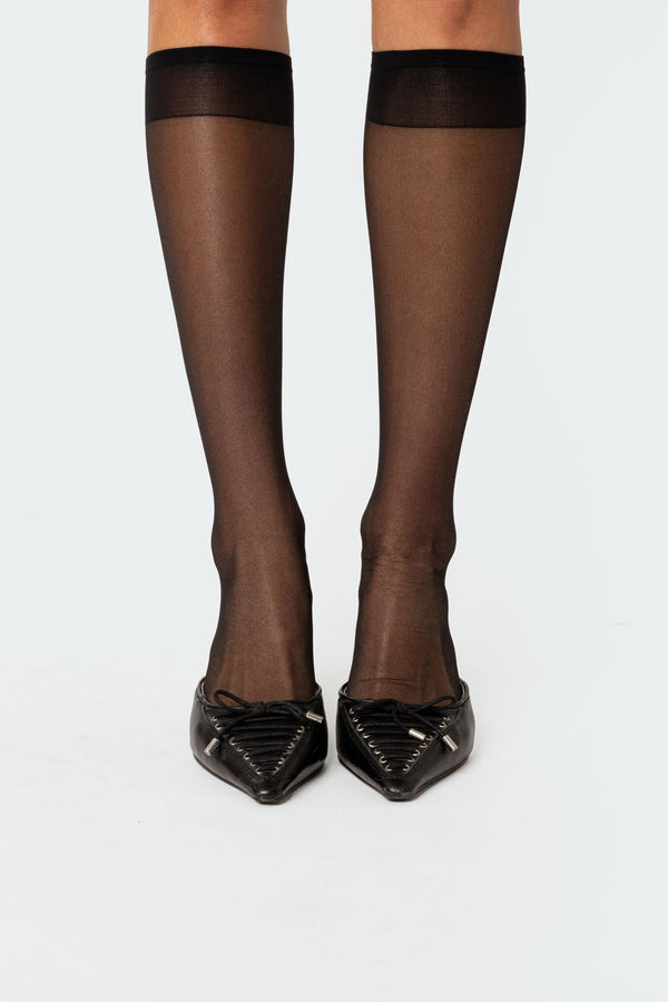 Edikted Sheer Mesh Knee High Socks Black