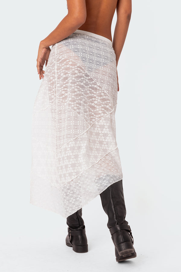 Edikted Sheer Patchwork Lace Maxi Skirt White