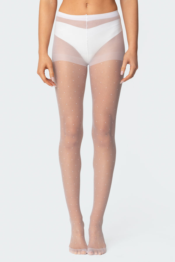edikted Sheer Polka Dot Tights white