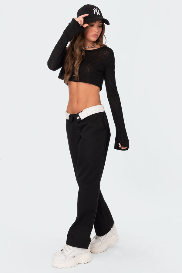 Edikted Sheer Raw Hem Crop Top Black