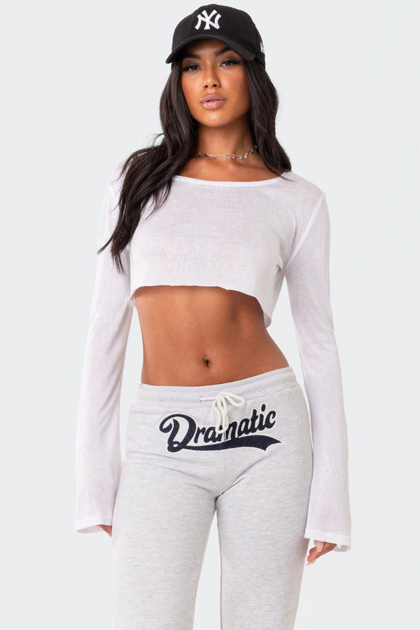 edikted Sheer Raw Hem Crop Top white