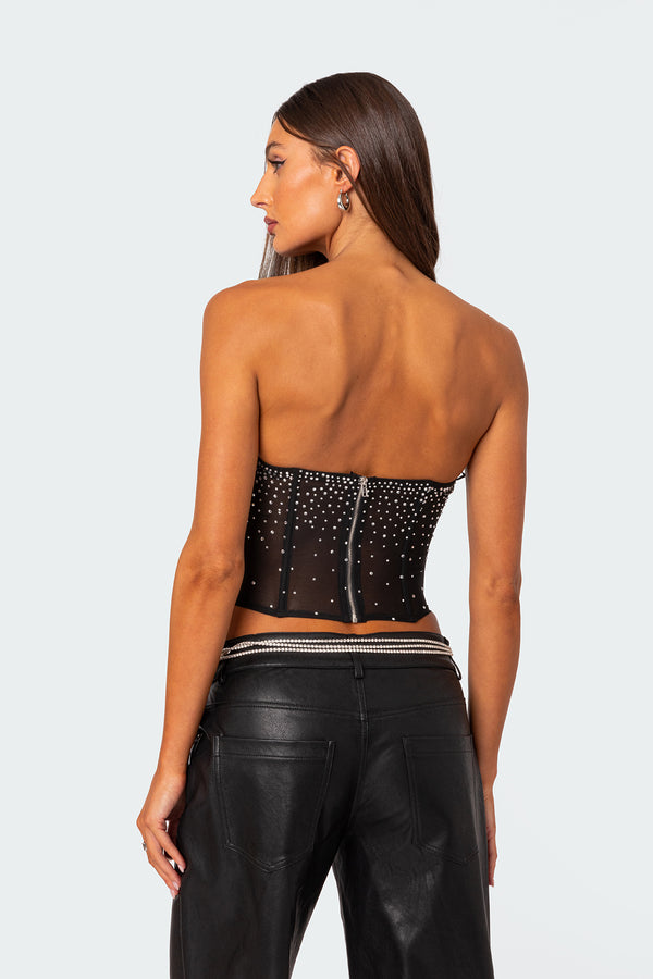 Edikted Sheer Rhinestone Corset Black