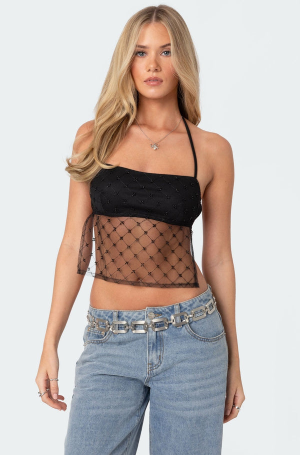 edikted Sheer Sequin Backless Top black