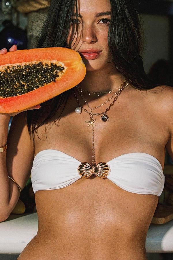 edikted Shellee Bandeau Bikini Top white