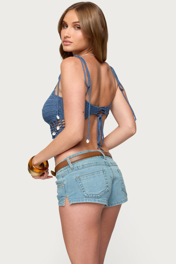 Edikted Shelley Asymmetric Crochet Top Blue