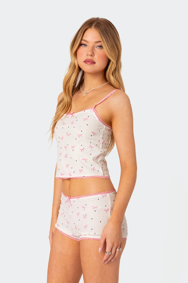 Edikted Shelly Pointelle Printed Tank Top White