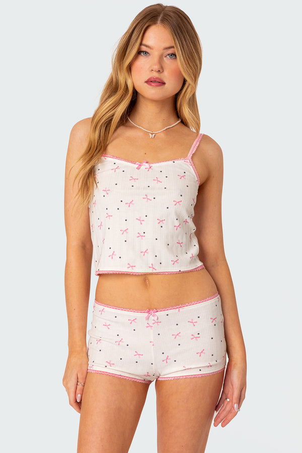 edikted Shelly Pointelle Printed Tank Top white