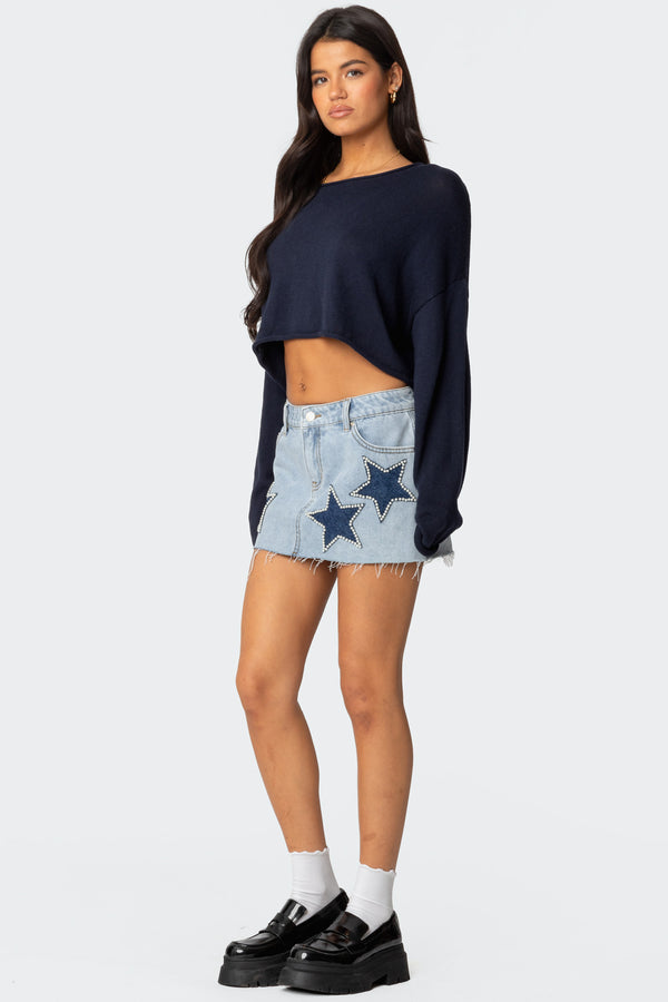 Edikted Shining Star Denim Mini Skirt Light Blue