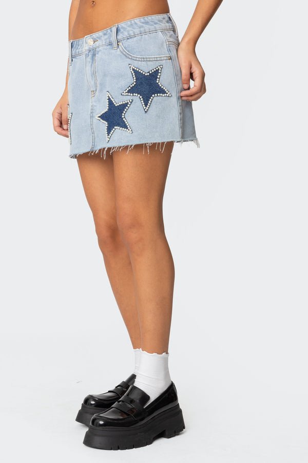 Edikted Shining Star Denim Mini Skirt Light Blue