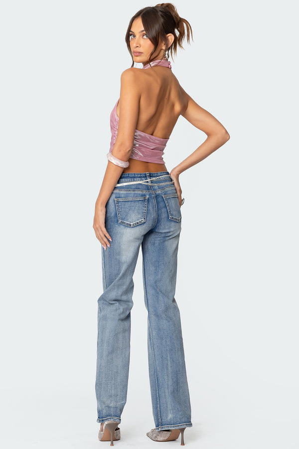 Edikted Shiny Backless Cowl Neck Top Pink