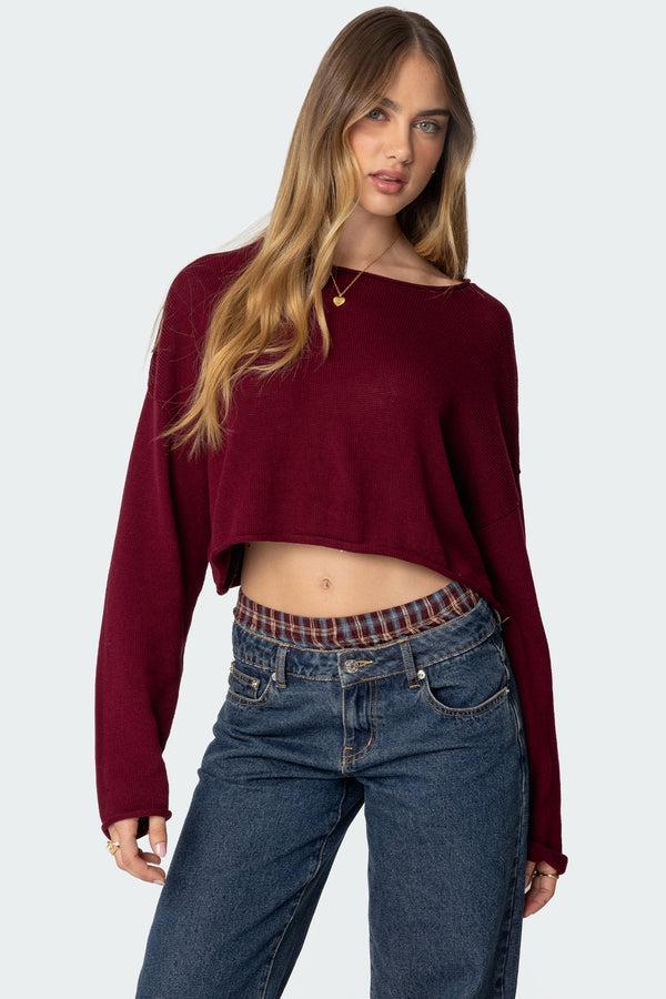 edikted Shyrah Oversized Knit Top burgundy