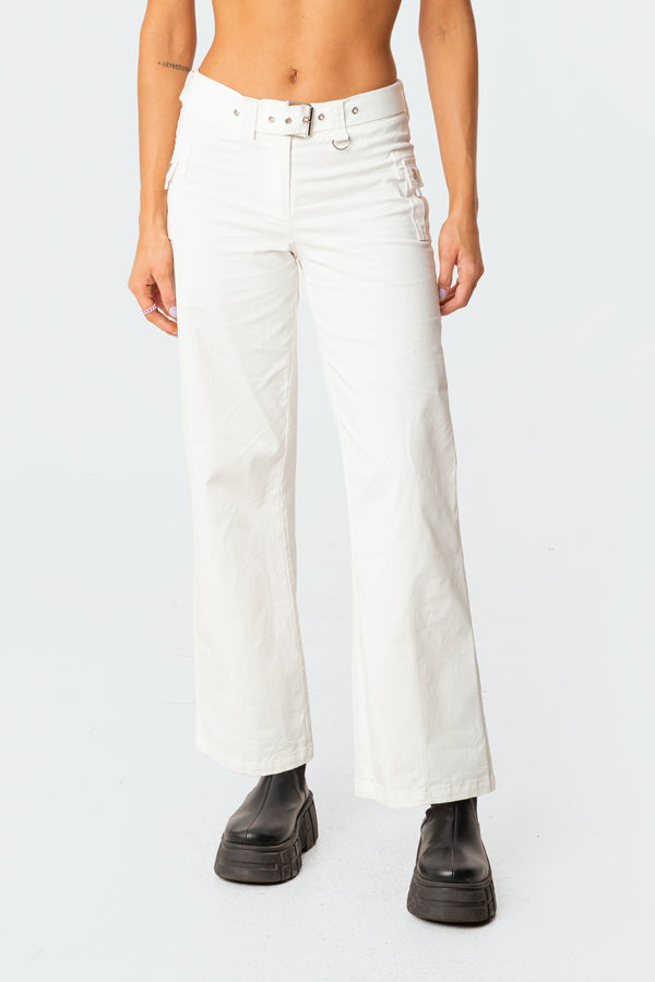 Edikted Sia Low-Rise Cargo Pants Cream
