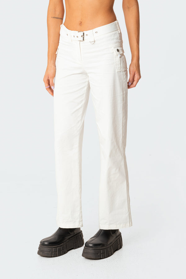 edikted Sia Low-Rise Cargo Pants cream