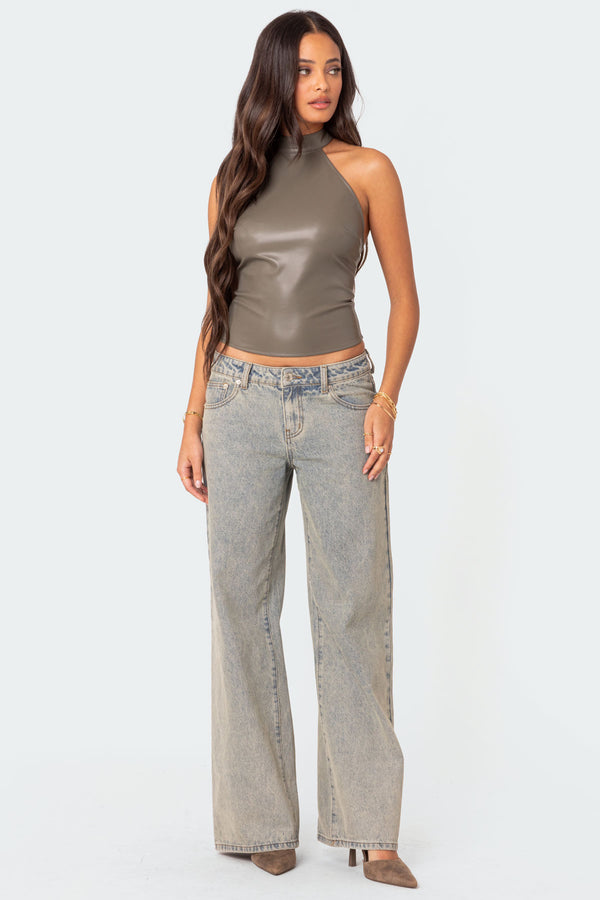 Edikted Sienna Latex Halter Top Gray