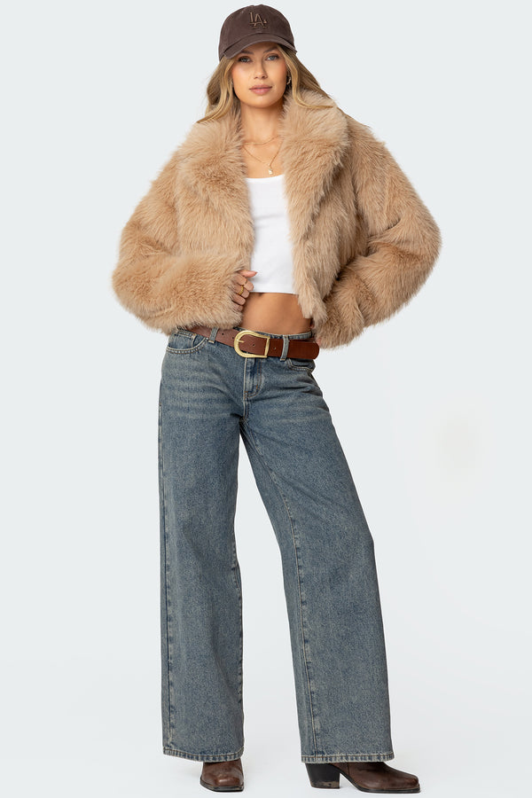 Edikted Sierra Oversized Faux Fur Jacket Camel