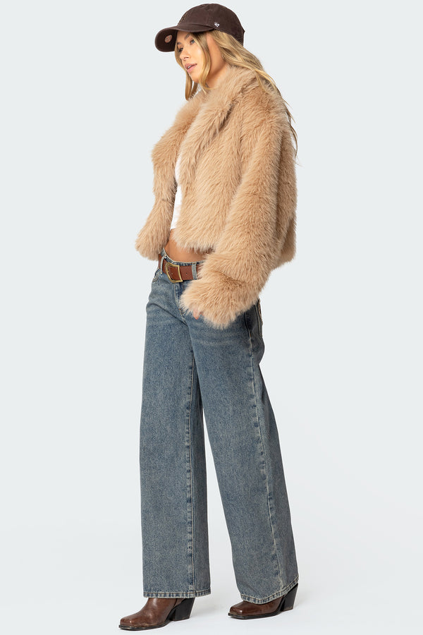 Edikted Sierra Oversized Faux Fur Jacket Camel