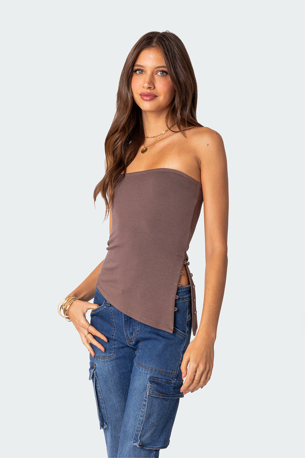 Edikted Silvia Asymmetric Hem Top Brown