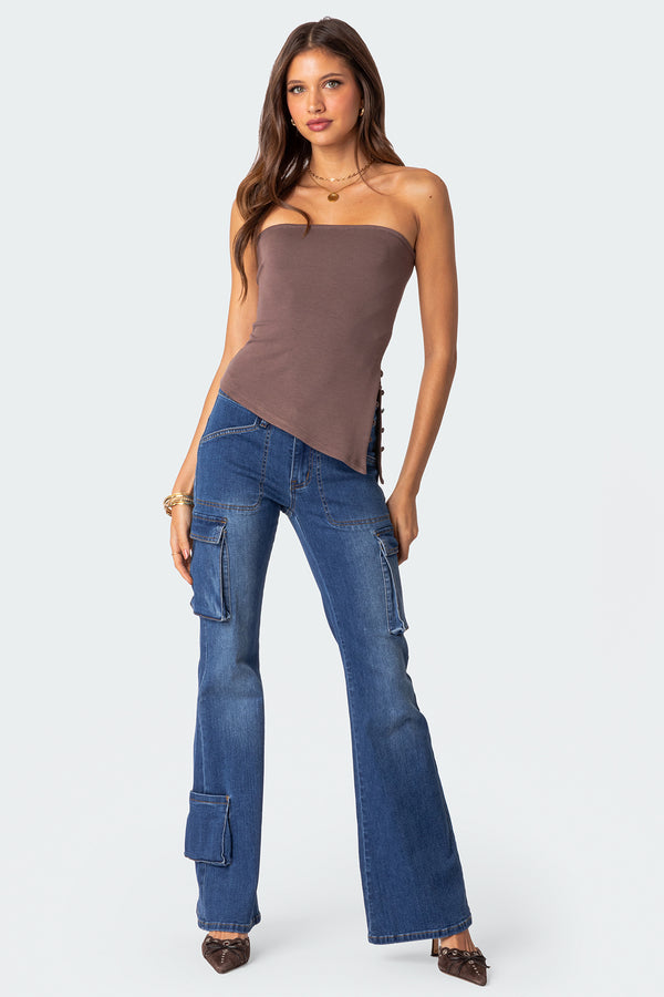 Edikted Silvia Asymmetric Hem Top Brown