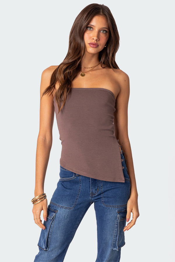 edikted Silvia Asymmetric Hem Top brown