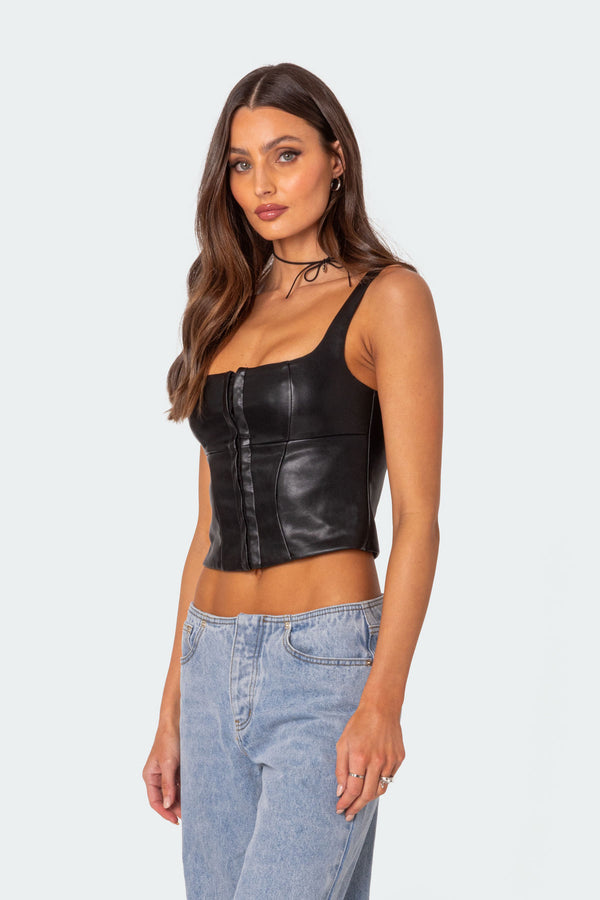 Edikted Simone Faux Leather Corset Black