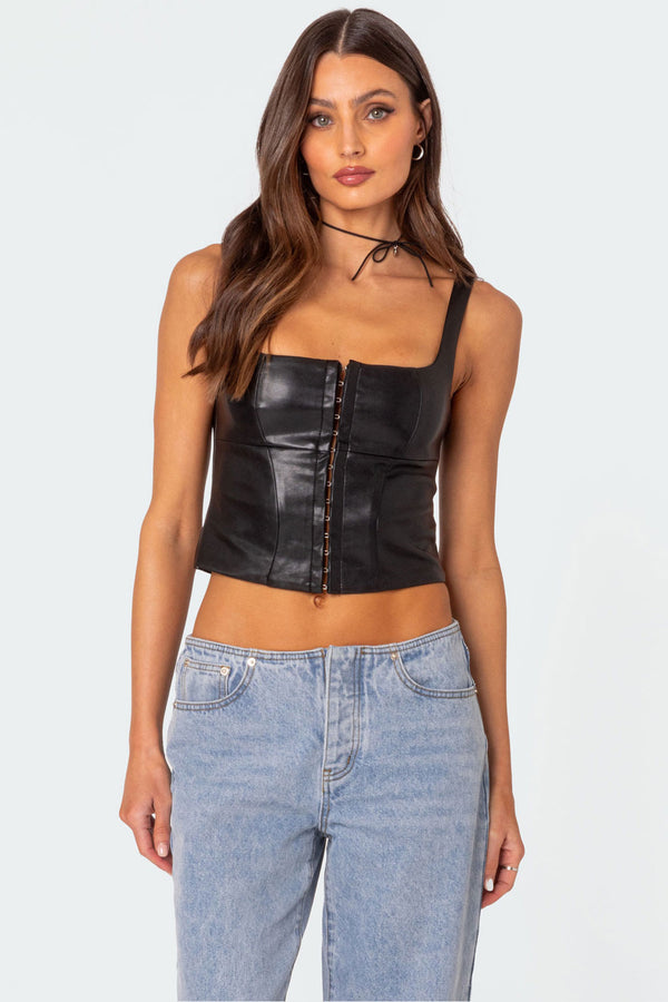 edikted Simone Faux Leather Corset black