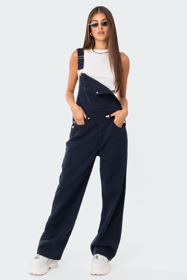Edikted Sk8Ter Wide Leg Denim Overalls Blue