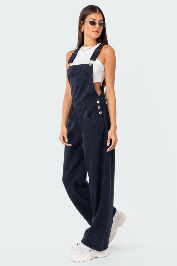 Edikted Sk8Ter Wide Leg Denim Overalls Blue