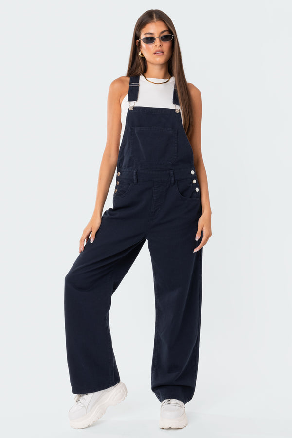 Edikted Sk8Ter Wide Leg Denim Overalls Blue