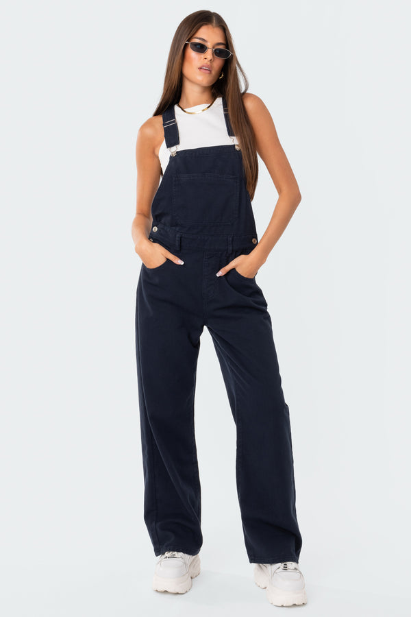 edikted Sk8Ter Wide Leg Denim Overalls blue