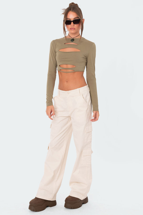 Edikted Slashed Crop Top Olive