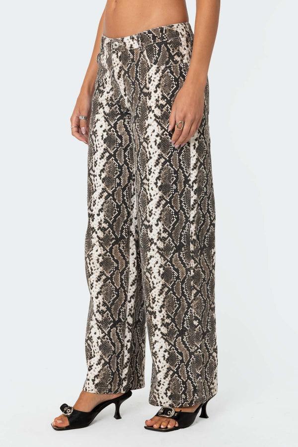 Edikted Snakescale Printed Low Rise Jeans Snake