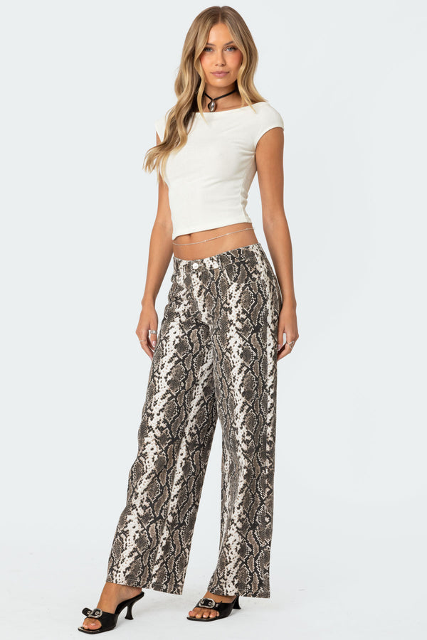 Edikted Snakescale Printed Low Rise Jeans Snake