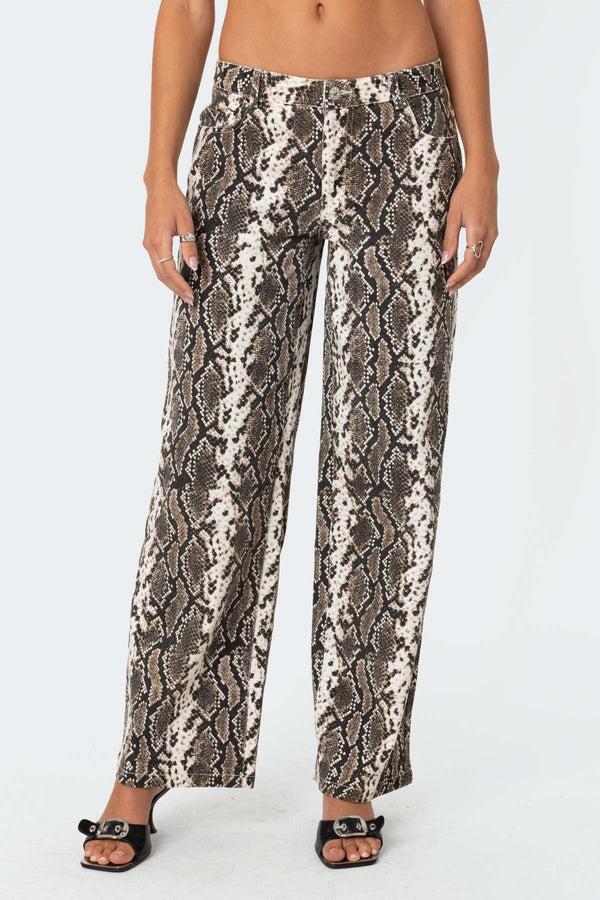 Edikted Snakescale Printed Low Rise Jeans Snake