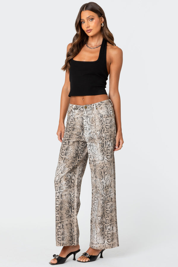 Edikted Snakeskin Printed Low Rise Jeans Mix